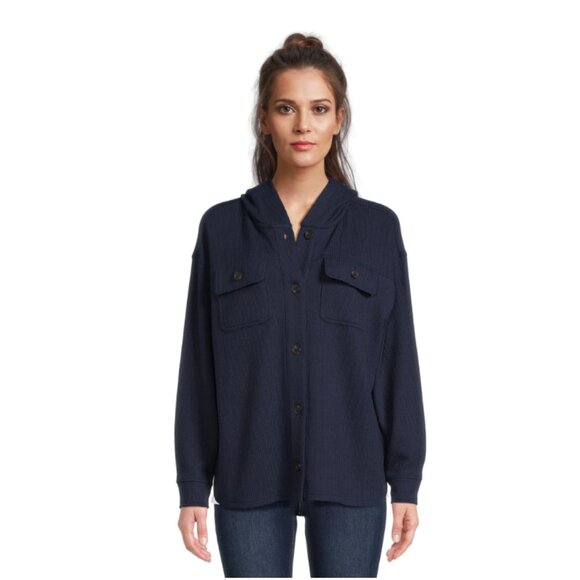 Time and Tru Women's Ribbed Hooded Shacket, Size L (12-14) - Picture 4 of 4